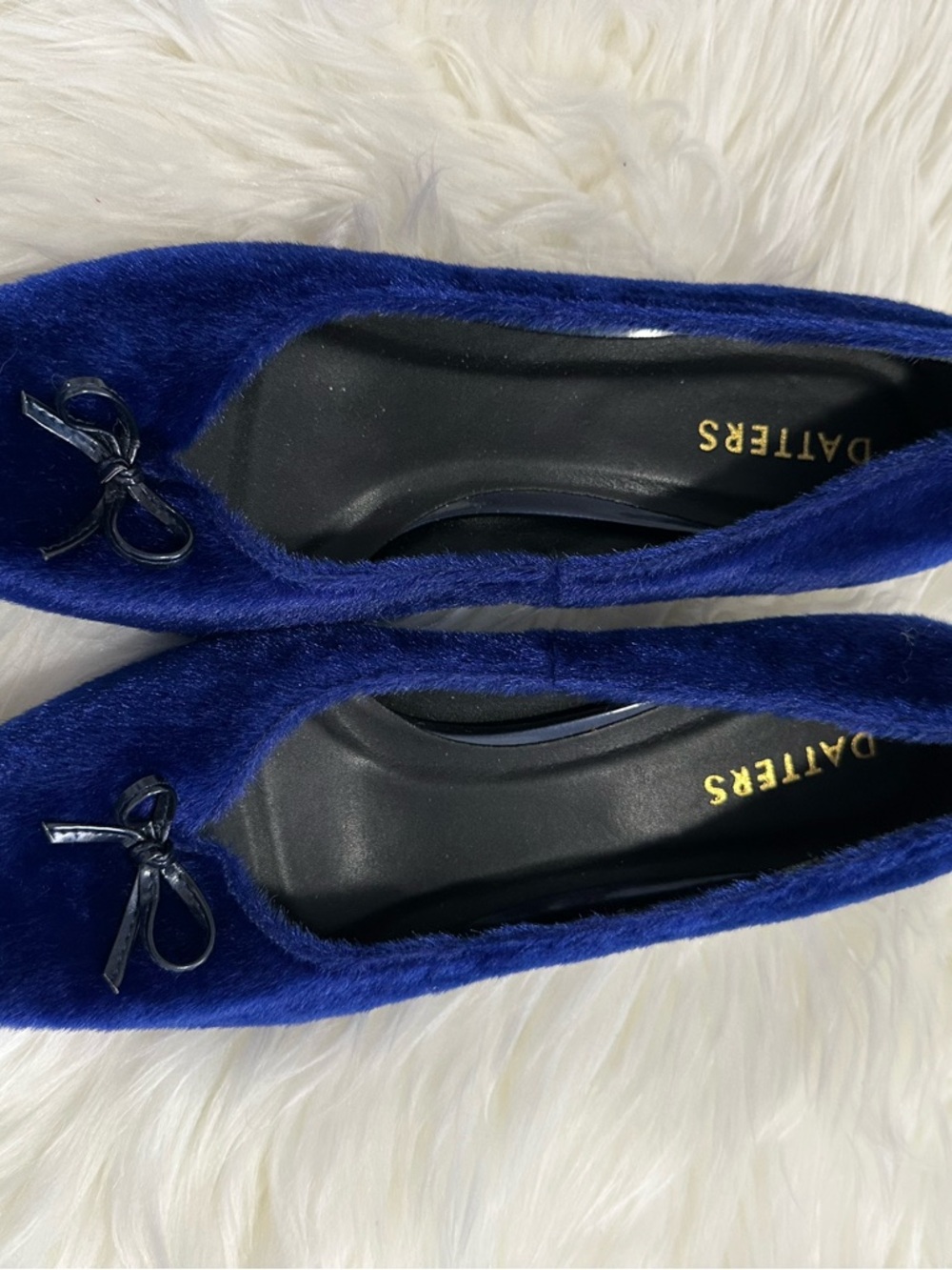 Blue Velvet Ballet Flats with Bow